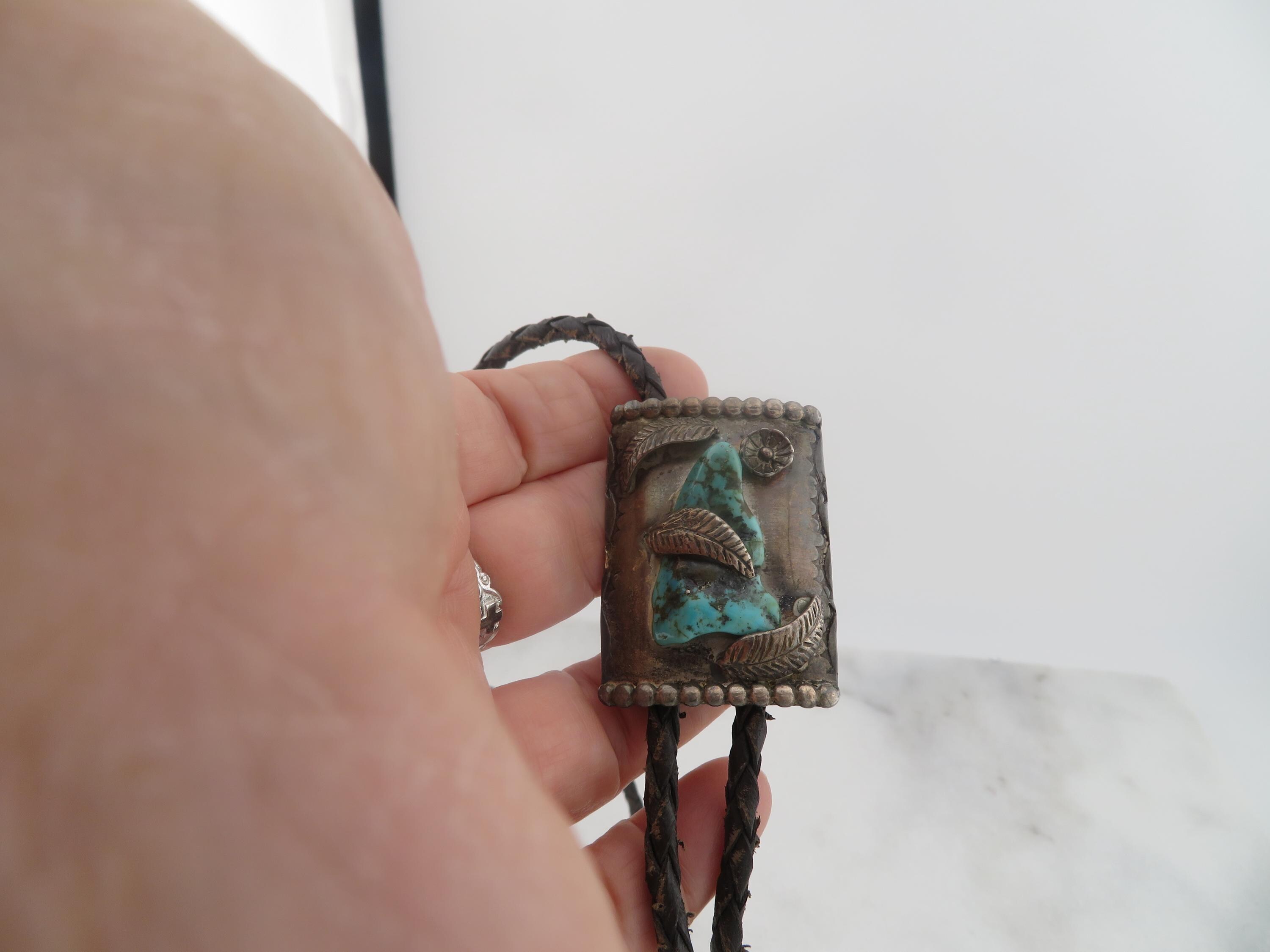 Vintage Sterling Silver Navajo Bolo Tie Turquoise Stone Necklace. - Etsy