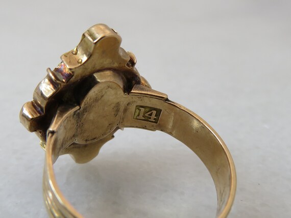 Victorian Intaglio 14k Blood Stone Pearl Ring. si… - image 7