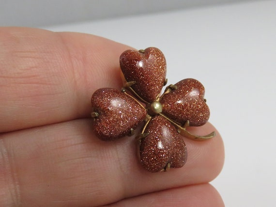 Victorian Gold Stone Lucky Clover Gf Pin Brooch. - image 1