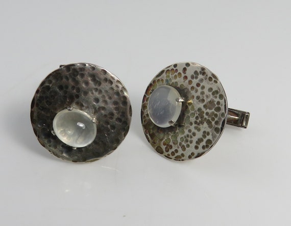 Vintage Modernist Sterling Moonstone Cufflinks. - image 1