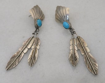 Vintage Navajo Sterling Turquoise Dangle Earrings.