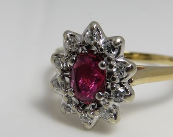 Vintage 14k Yellow Gold Ruby Diamond Ring. sz. 6.25.