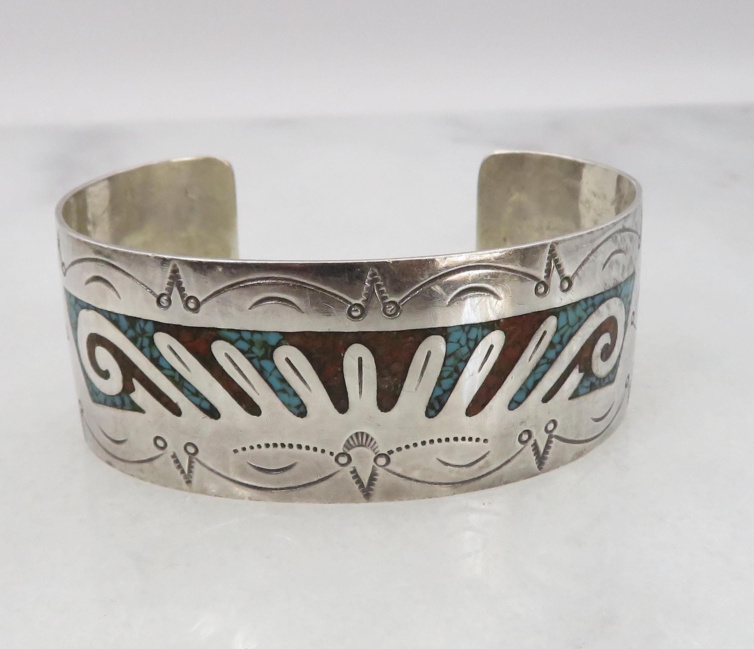 Vintage Sterling Silver Navajo Turquoise Cuff Bracelet Artist E. Tsosie Etsy