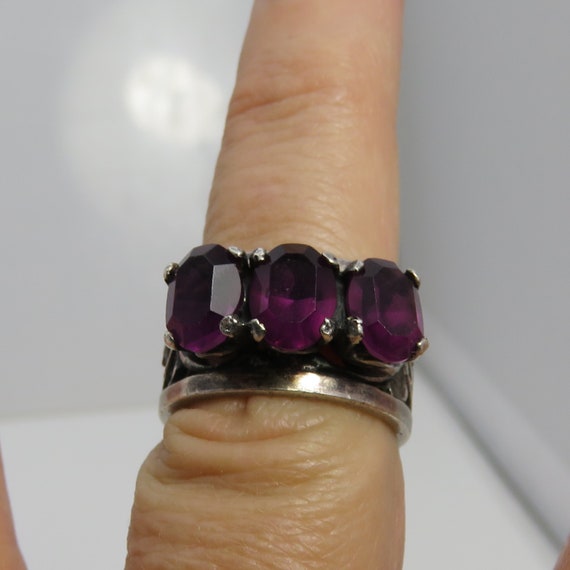Estate Sterling Silver Amethyst Glass Band Ring B… - image 1