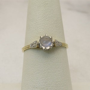 Antique 18k Platinum Top Moonstone Diamond Wedding Ring size 6.75.