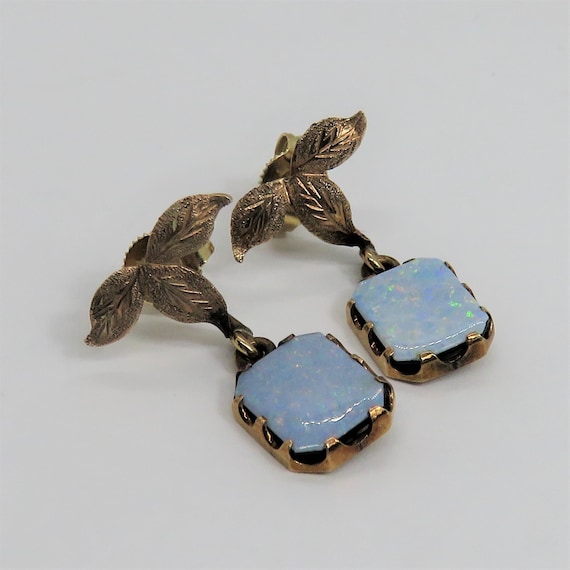 Antique 10k Opal Dangle Earrings. Estate 40's - image 1