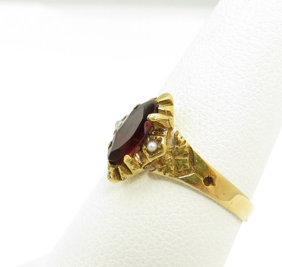 Victorian 14k Red Garnet Pearl Ring size 7. - image 2