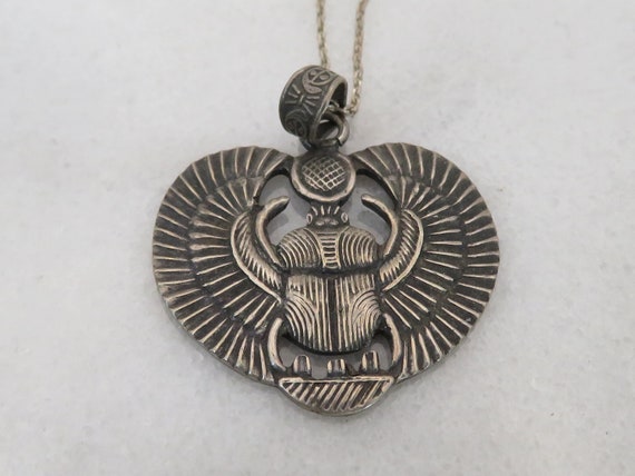 Vintage Egyptian Revival Sterling Silver Winged S… - image 1