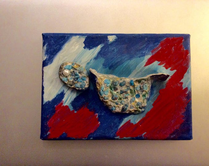 Art Wall decor 3 d beaded blue  turquoise bird on painted acrylic canvas