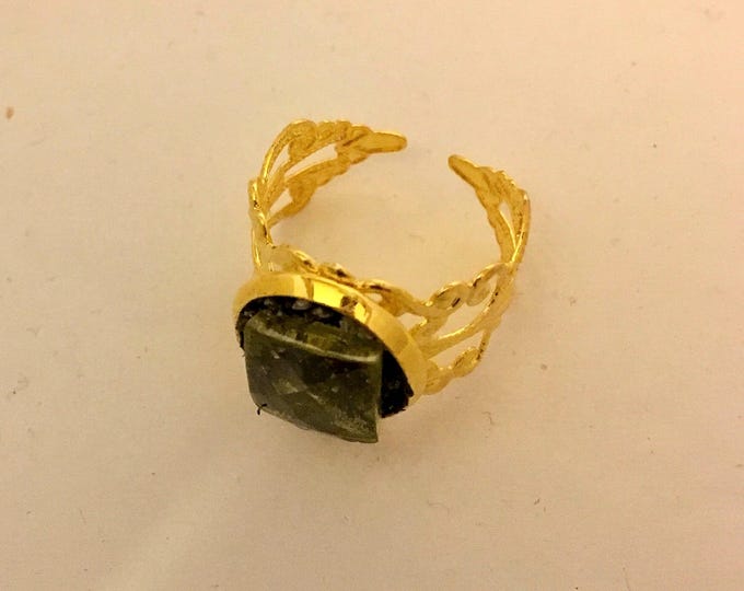 Ring  ,natural green brownish  tourmaline  gemstone  in Gold  plated filigree gift for her