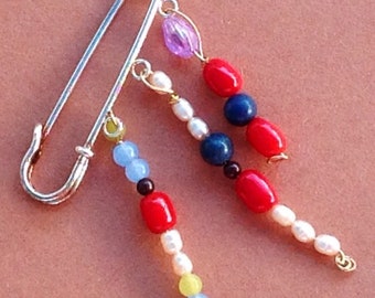 Broche de perlas de agua dulce y piedras preciosas, regalo para ella