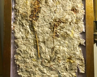 Flor prensada, Técnica mixta de arte sobre papel hecho a mano, encerado, decoración de pared y regalo para ella