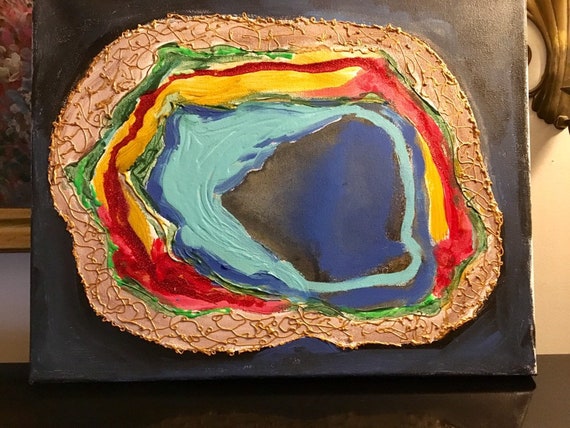Art, acrylic painting ,agate gem stone layers of crystal  mineral  for wall decor