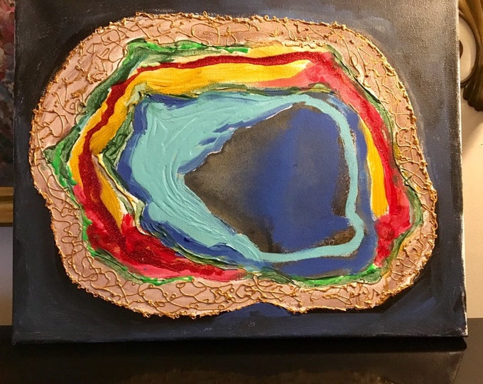 Art, acrylic painting ,agate gem stone layers of crystal  mineral  for wall decor