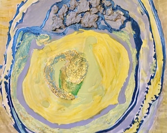 Obra original. Técnica mixta en papel jaspe marino de Long Island, Nueva York.