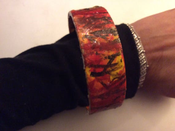 Braclet acrylic painted , sunset forset wearable art ,all season  handmade in ny  longi sland