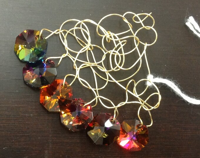 PENDANT Multi color swaroviski crystal pendant and random golden wire
