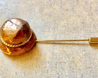 Hat pin  miniature handmade in golden and brown color  mini hat,  gift for her