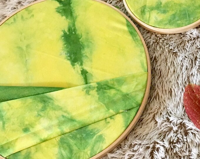 Wall hanging colorful wall art yellow and green fabic hand dye hoop art with 2 pocket and set of 2
