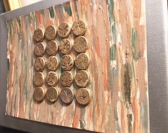 Pintura acrílica original con múltiples botones tallados sobre lienzo abstracto, decoración de pared para todas las ocasiones.