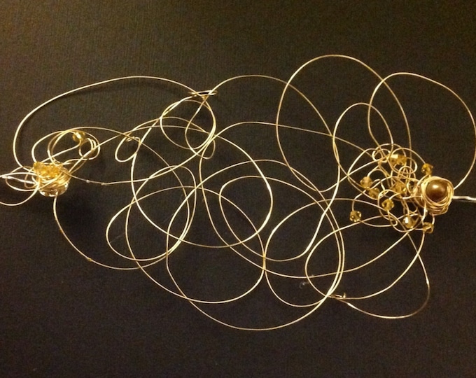 Bridal  golden fresh pearl hair  peice ,Yellow swaroviski crystal ,in random wire