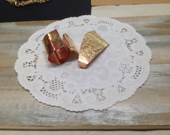 jewelry set  ring and pendant 24 k gold glided over copper , gift for her