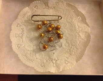Brooch handmade genuine Golden salted water   pearls ,gift for her