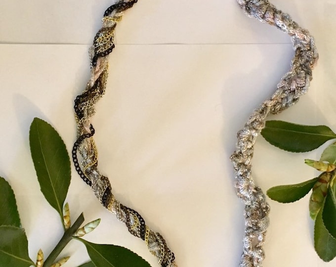 Necklace ,  swarovisiki crystal crochet in  silver greys ,black and  white chain r gift for her