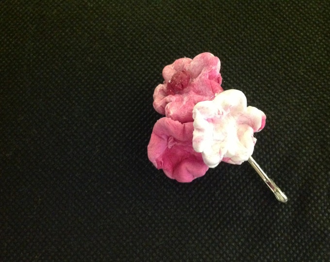 HAIR POPPY Handmade of tthree pink  clay flowers   ,gift for her