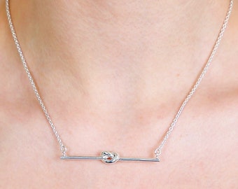 Collar de nudo de la amistad de plata de ley: joyería de cadena de barra