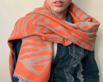 Zebra Print Blanket Scarf , Wool Blend Scarf, Super Soft Scarf, Winter Scarf, Animal Print, Autumn Winter 2021