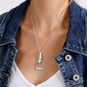 Horse Riding Sterling Silver Stirrup Pendant, Horse Pendant on Silver Chain, Horse Lovers Gift, Equestrian Jewellery