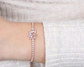 Pulsera de palanca de tracción deslizante brillante de árbol de mora, pulsera de un tamaño, pulsera deslizante, regalo para ella, oro rosa y plata