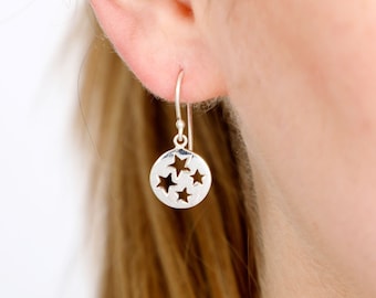 Sterling Silver Cut out multiple star earrings, Drop earrings, gift for her, 925 silver