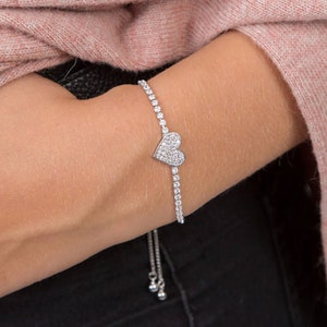 Heart Sparkly Toggle Pull Slider Bracelet, Adjustable bracelet, Fashion Friendship Bracelet, Gift For Her, Valentine Gift, I Love You Gift