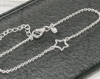 Pulsera de plata de ley de estrella abierta, Plata de ley 925, Longitud de cadena ajustable, regalo para ella, regalo de amor, día de la madre, amistad