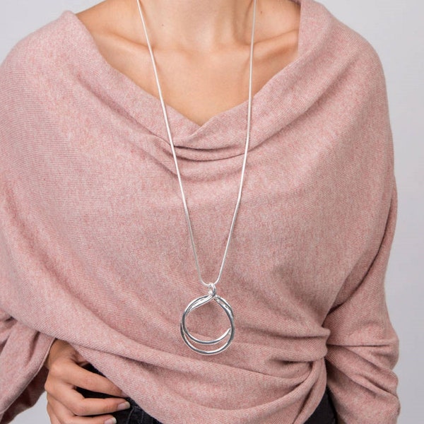 Collier long double anneau, collier long lagenlook, collier de déclaration, cadeau pour elle