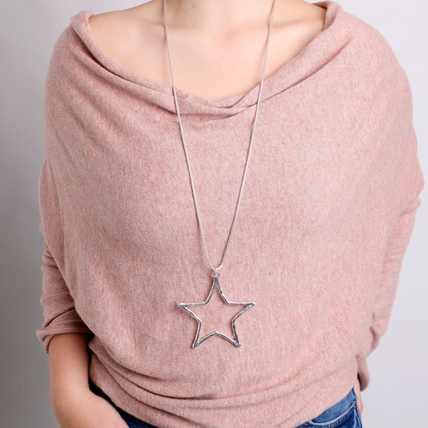 Open Large Star Statement Long Necklace, statement long necklace, lagenlook necklace, statement piece, gift for her