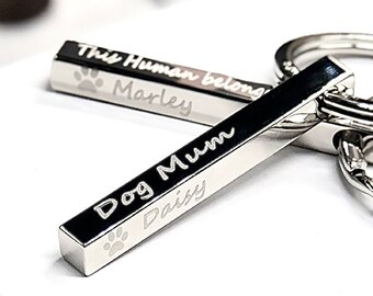 Personalized Dog Name Bar Keyring: Engraved Pet Memorial Gift