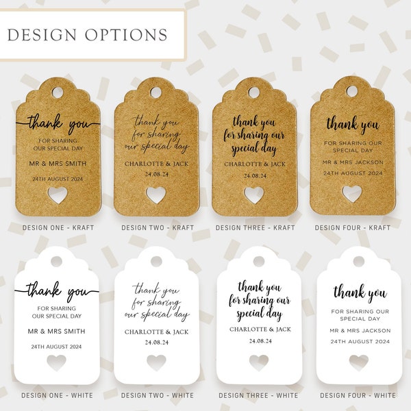Personalised Wedding Favour Tags, Thank you for sharing our special day wedding tags, favour tags