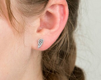 Sterling Silver Angel Wing Studs: Symbolic Earrings (5x10mm)