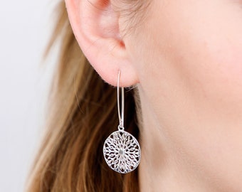 Mandala Silver Dreamcatcher Circle Style Pendientes, pendientes drop, pendientes statement, pendientes dreamcatcher