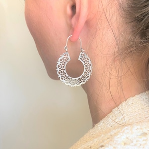 Mandala Lotus Earrings, Boho Earring, Silver plated, Brass Earrings, Tribal Earring, Hippie Earrings, Ethnic Earrings