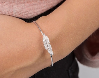 Feather Delicate Sparkly  Bangle, Feather & Crystal Jewellery, Angels and Feathers, Sentimental Jewellery, Gift For Her