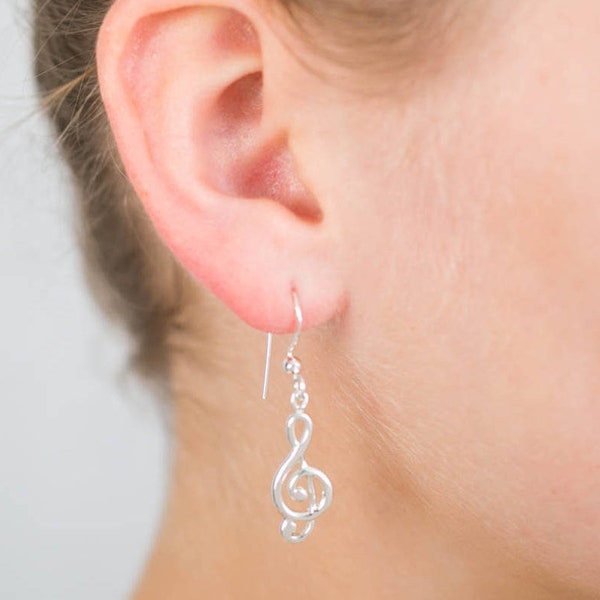 Sterling Silver Musical Note Earrings, Music Lover gift, treble clef earrings, musical note earrings, musical drop earrings