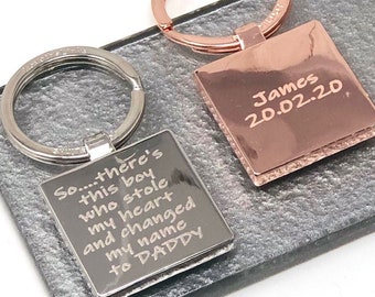 Personalised Little Boy Mummy/Daddy Square Keyring, Mothers Day, Fathers Day