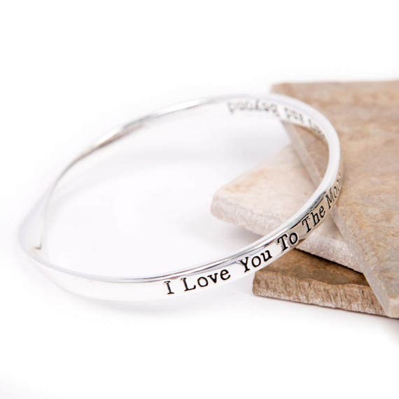Silver Plated Message Bangle: Moon Stars Friendship Gift