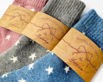 Calcetines acogedores, calcetines personalizados, calcetines de Nochebuena, calcetines cálidos, calcetines para dormir, calcetines suaves, regalo para ella, calcetines cómodos, relleno de medias navideñas