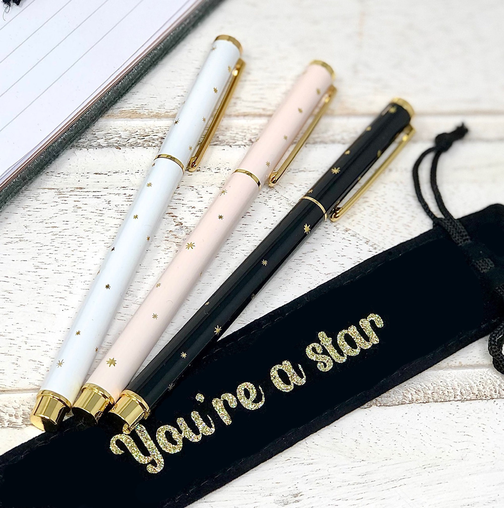 Quality pen with gold star detail, Christmas pen, star pen, personalised pen