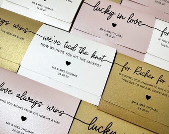 Personalised pearlescent card  lottery ticket holder Wedding Favour, lotto holder,  Scratch Card Holder, Lottery Ticket Wallet